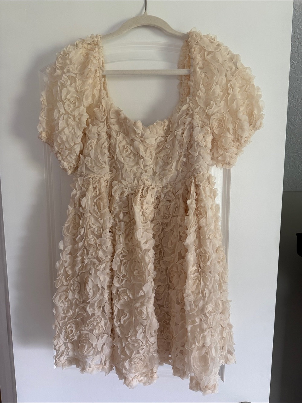 Cream Floral Textured Mini Dress